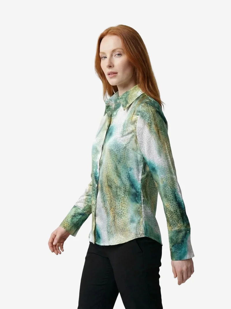 My Fashion Green MY FASHION Abstract Print Buttoned Long Sleeve Shirt for Women | Best Price UAE