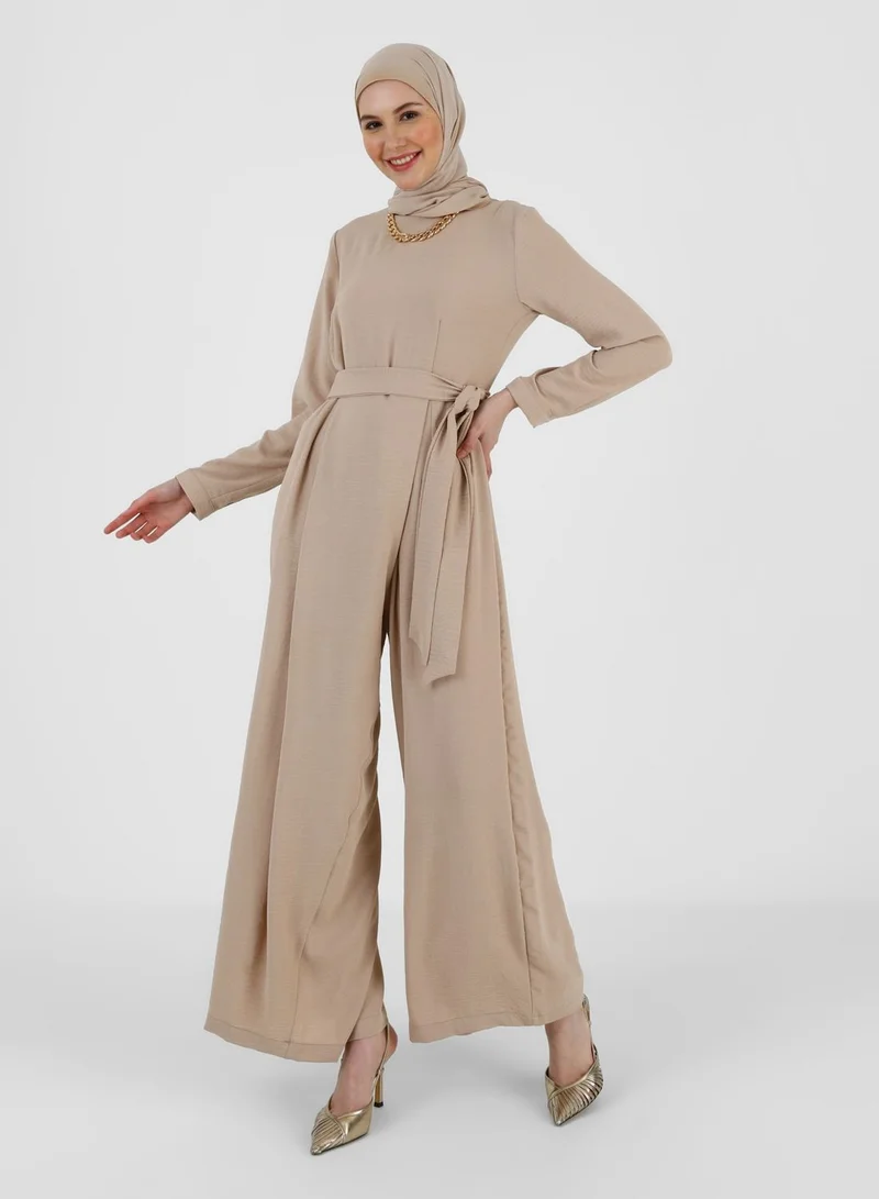 Refka by modanisa Wide Leg Belted Jumpsuit
