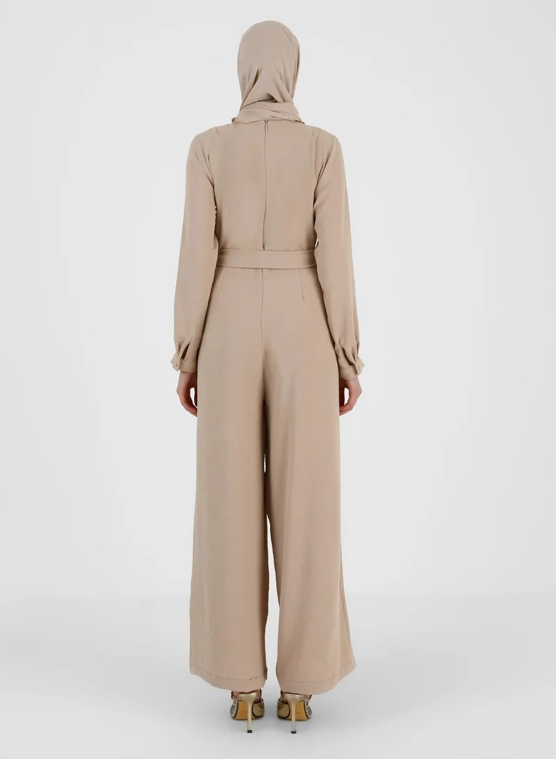 Refka by modanisa Wide Leg Belted Jumpsuit