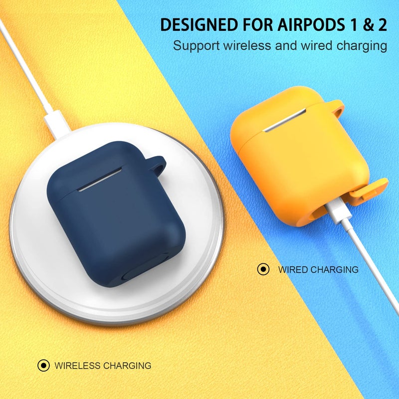 ATUAT Compatible with AirPods Case Cover, Full Protective Silicone Skin Dust-Proof Designed for Apple AirPods 1st 2nd Generation with Keychain, Front LED Visible, Midnight Blue - Image 4