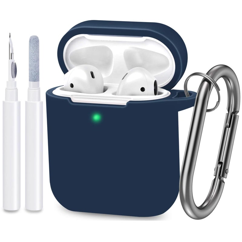 ATUAT Compatible with AirPods Case Cover, Full Protective Silicone Skin Dust-Proof Designed for Apple AirPods 1st 2nd Generation with Keychain, Front LED Visible, Midnight Blue - Image 1