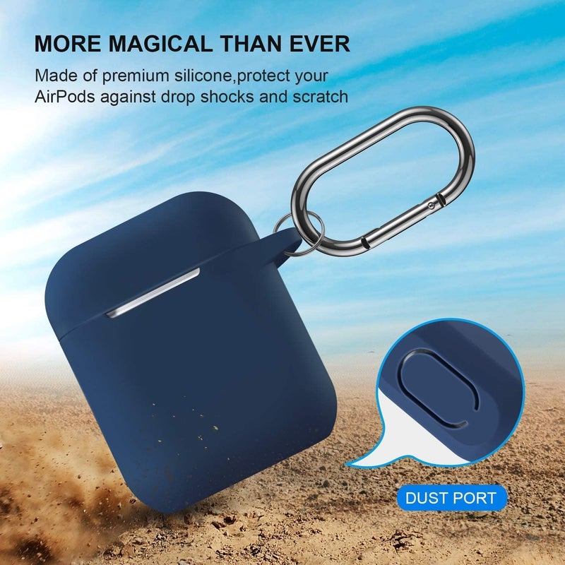 ATUAT Compatible with AirPods Case Cover, Full Protective Silicone Skin Dust-Proof Designed for Apple AirPods 1st 2nd Generation with Keychain, Front LED Visible, Midnight Blue - Image 2