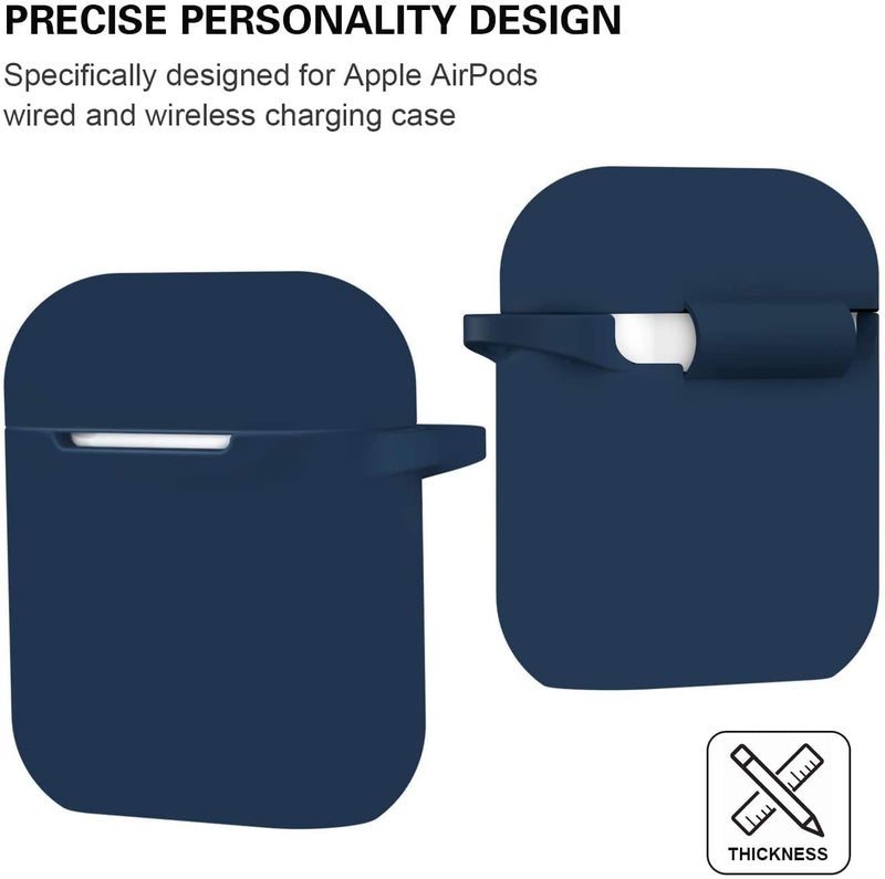 ATUAT Compatible with AirPods Case Cover, Full Protective Silicone Skin Dust-Proof Designed for Apple AirPods 1st 2nd Generation with Keychain, Front LED Visible, Midnight Blue - Image 5