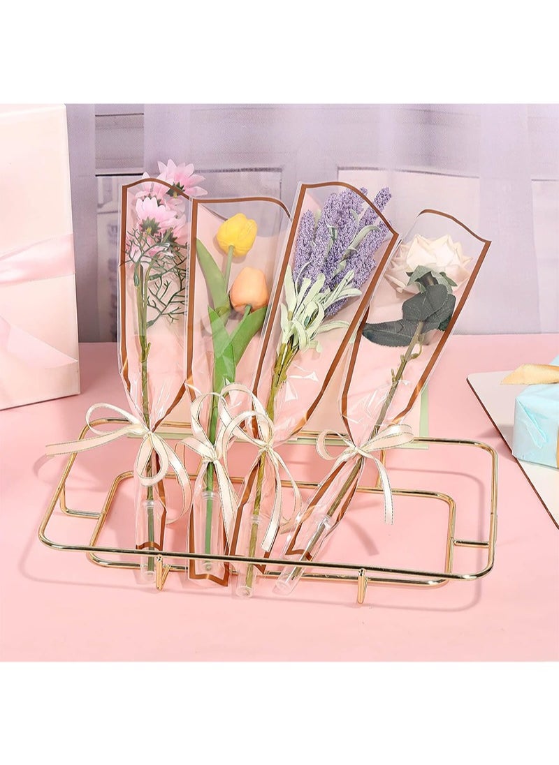 Aikanbo - 50 Pcs Single Rose Sleeve with 15 Pcs Floral Water Tubes for Bouquets, Single Flower Sleeve Flower Wrapping Bags Flower Water Tubes for Mother's Day Graduation Party(Gold edge pink) - Image 1