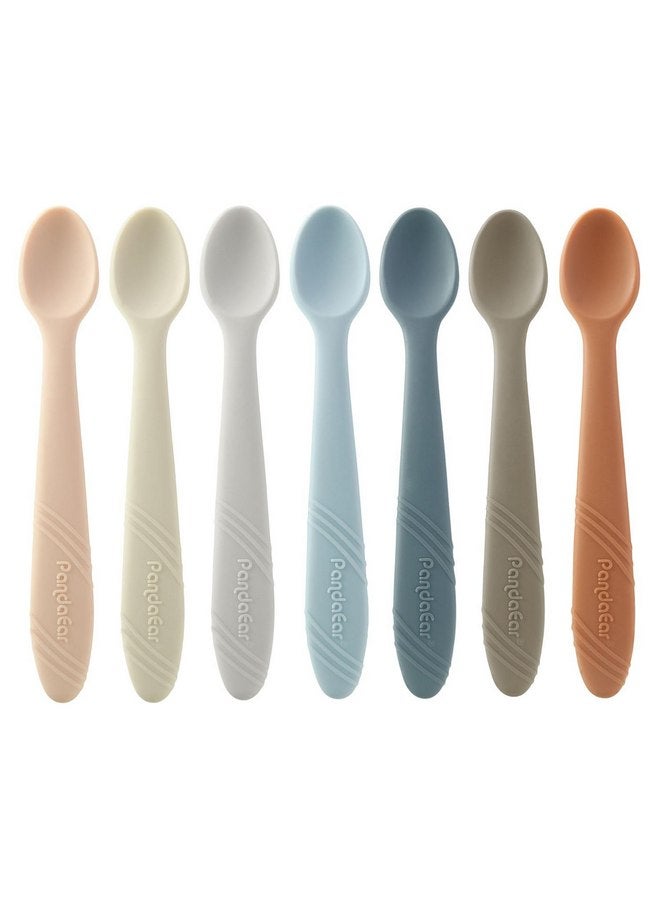 باندا إير مجموعة من 7 ملاعق تغذية للأطفال من PandaEar مصنوعة من السيليكون، ملعقة تدريب للمرحلة الأولى، أدوات تغذية للأطفال، خالية من مادة BPA، صديقة للعلكة، ملعقة فطام للأطفال برأس ناعم - Image 1