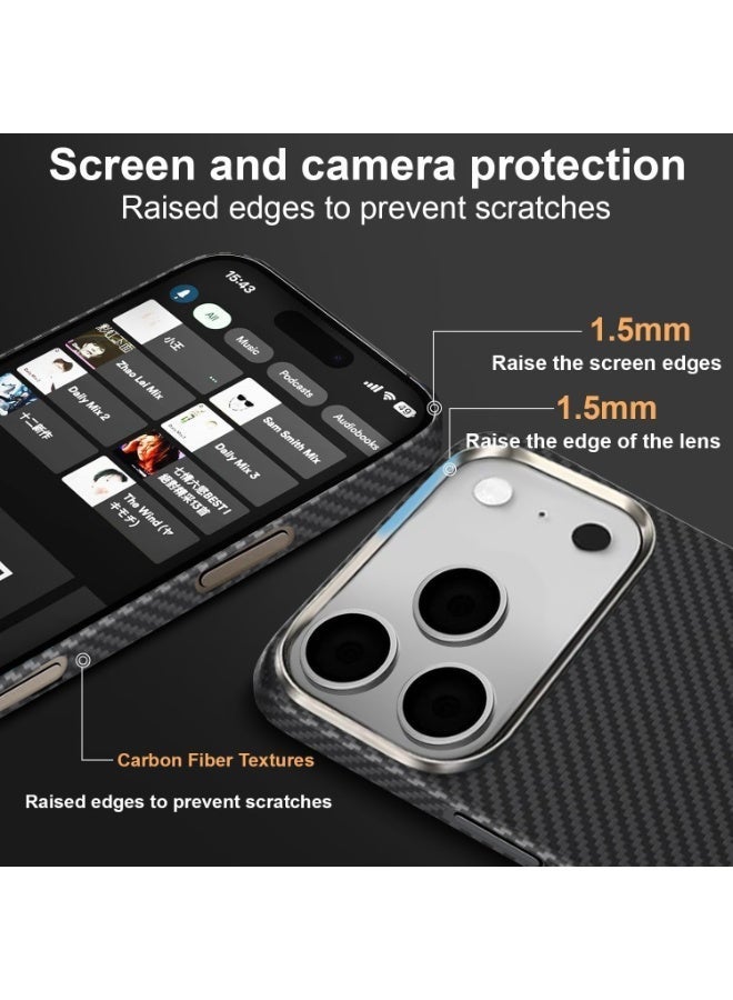 For iPhone 17 Pro Max Case: Carbon Fiber Texture Magnetic Charging Compatible - Ultra Slim Lightweight Shockproof - Stylish Minimalist Design for Business Professionals (Black, 17 Pro Max) - Image 2