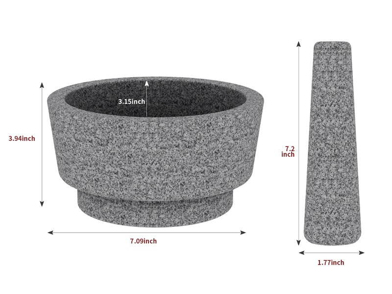 Etholive Mortar and Pestle - Unpolished Granite Bowl Grind Spices, Family Day Avocado Sauce Mortar and Pestle 7.1 Inch 5.5 Cup Molcajete Mexican Mortar Manual Stone Grinder - Image 2