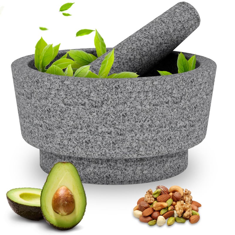 Etholive Mortar and Pestle - Unpolished Granite Bowl Grind Spices, Family Day Avocado Sauce Mortar and Pestle 7.1 Inch 5.5 Cup Molcajete Mexican Mortar Manual Stone Grinder - Image 1