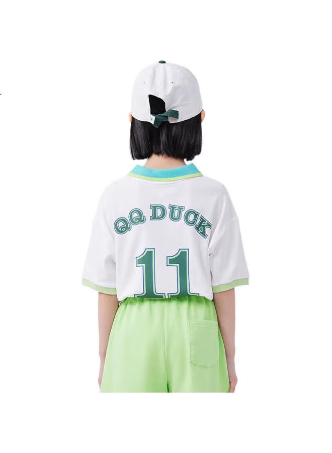 Qq Duck Children'S Clothing, Girls' Short-Sleeve T-Shirt, Polo Shirt, Student Clothing, Digital White, Size 165 - Image 1