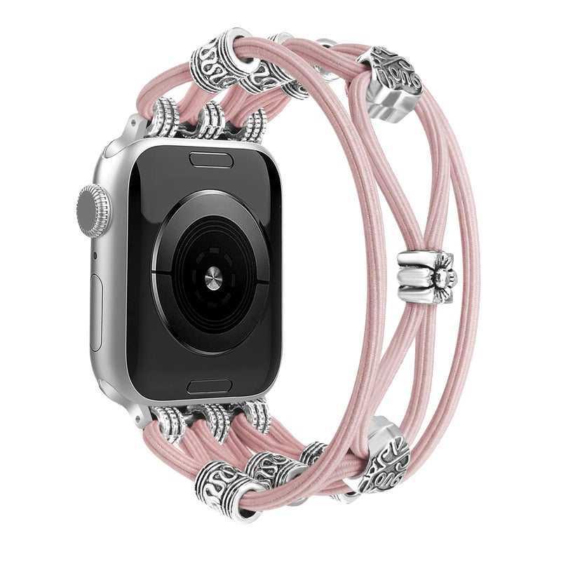 Newlibery Beaded Bracelet Compatible with Apple Watch Band 40mm 41mm 38mm 42mm(S10/11) Women Boho Braided Solo Loop Nylon Stretchy Dressy Replacement Strap for iWatch Series 11/10/9/8/7/6/5/4 SE 3/2/1 - Image 1