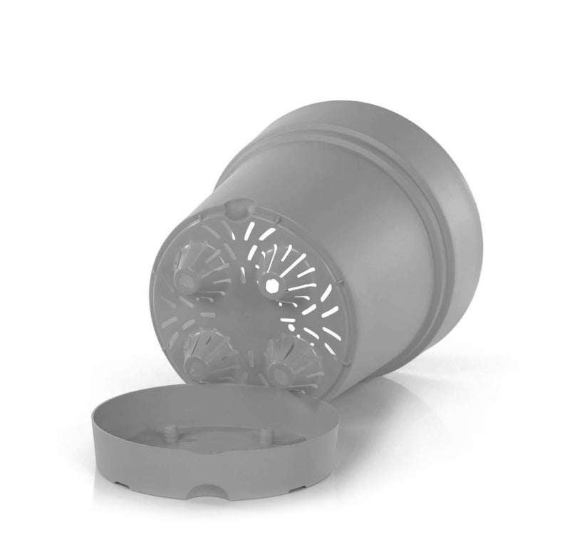 Mintra Round Flower Pot Planter with bottom tray - Plastic | Color - Grey | Size - 22x22x24cm | Asthetically Decorate Your Terrace, Garden or Patio. Ideal for outdoor or indoors - Image 2