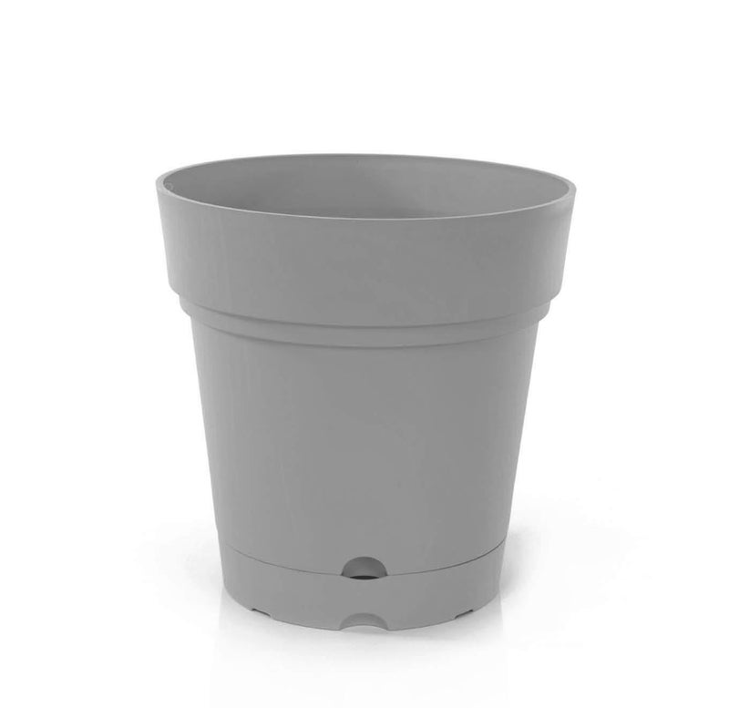 Mintra Round Flower Pot Planter with bottom tray - Plastic | Color - Grey | Size - 22x22x24cm | Asthetically Decorate Your Terrace, Garden or Patio. Ideal for outdoor or indoors - Image 1
