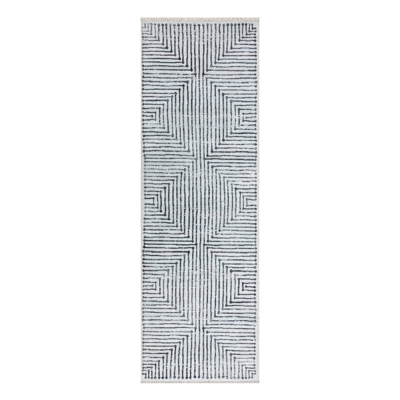 Bloom Rugs Caria Washable Non-Slip 12 ft Runner - Ivory/Black Striped Runner for Entryway, Hallway, Bathroom, and Kitchen - Exact Size: 2'6" x 12' - Image 2