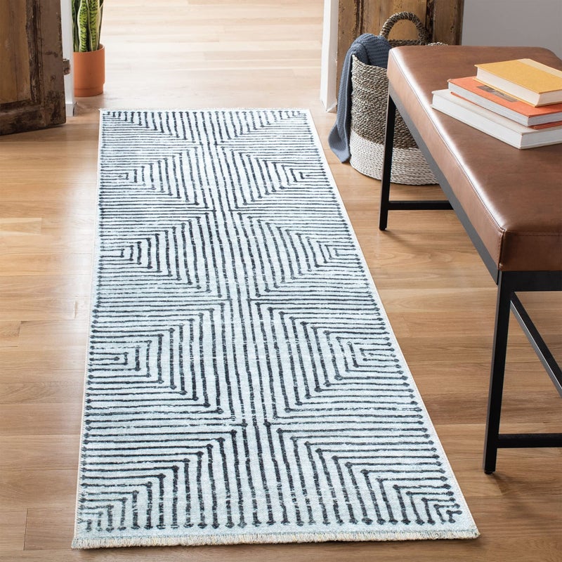 Bloom Rugs Caria Washable Non-Slip 12 ft Runner - Ivory/Black Striped Runner for Entryway, Hallway, Bathroom, and Kitchen - Exact Size: 2'6" x 12' - Image 1