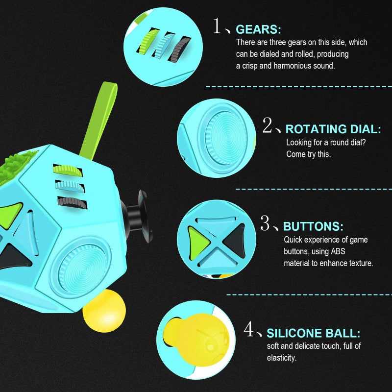 DODOMAGXANADU Fidget Dodecagon Cube-Easter Basket Stuffers 12 Sided Fidget Toy Cube for Kids and Adults 12 Sides Stress Relief Cube Fidgets Toys Travel Airplane Essentials for Boys Girls(B3 Blue Sky) - Image 4