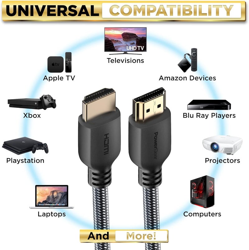 PowerBear 4K HDMI Cable 75 ft | High Speed Hdmi Cables, Braided Nylon & Gold Connectors, 4K @ 60Hz, Ultra HD, 2K, 1080P, ARC & CL3 Rated | for Laptop, Monitor, PS5, PS4, Xbox One, Fire TV - Image 5