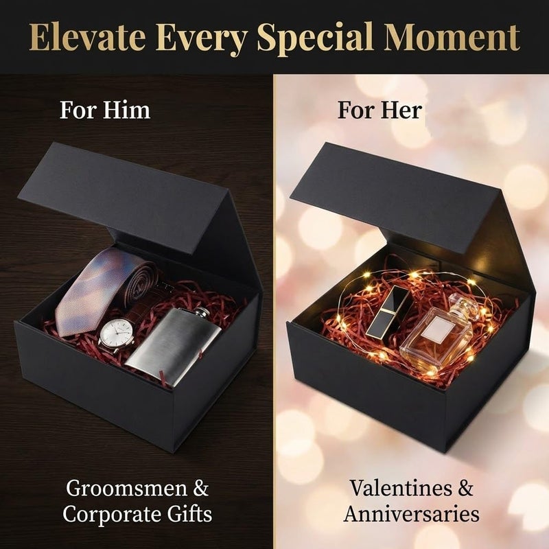 Rsgift Black Gift Box,11x7.8x3.5 inches,Gift Boxes with Lids,Magnetic Closure Box for Man Wedding Male,Birthday,Valentine's Day,Graduation,Christmas,gift boxes for presents - Image 3