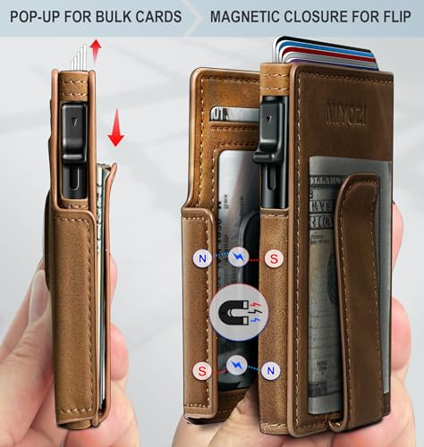 miyozi Airtag Wallet for Men,with Money Clip 10 Cards Metal Case Smart Slim Pop Up Credit Card Holder Flip with Magnetic Closure RFID Blocking Wallet with Gift Box - Image 3