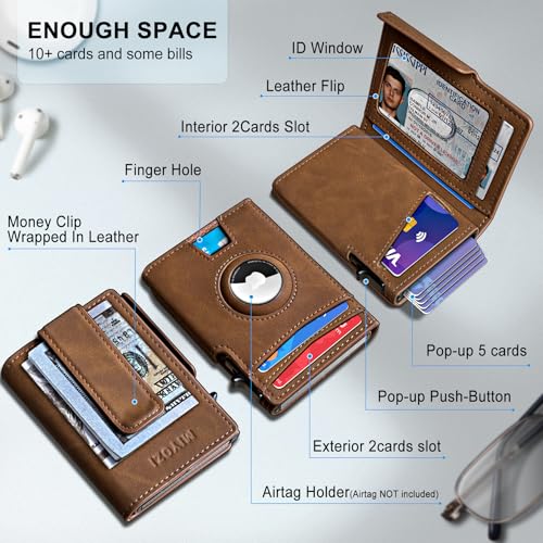 miyozi Airtag Wallet for Men,with Money Clip 10 Cards Metal Case Smart Slim Pop Up Credit Card Holder Flip with Magnetic Closure RFID Blocking Wallet with Gift Box - Image 2