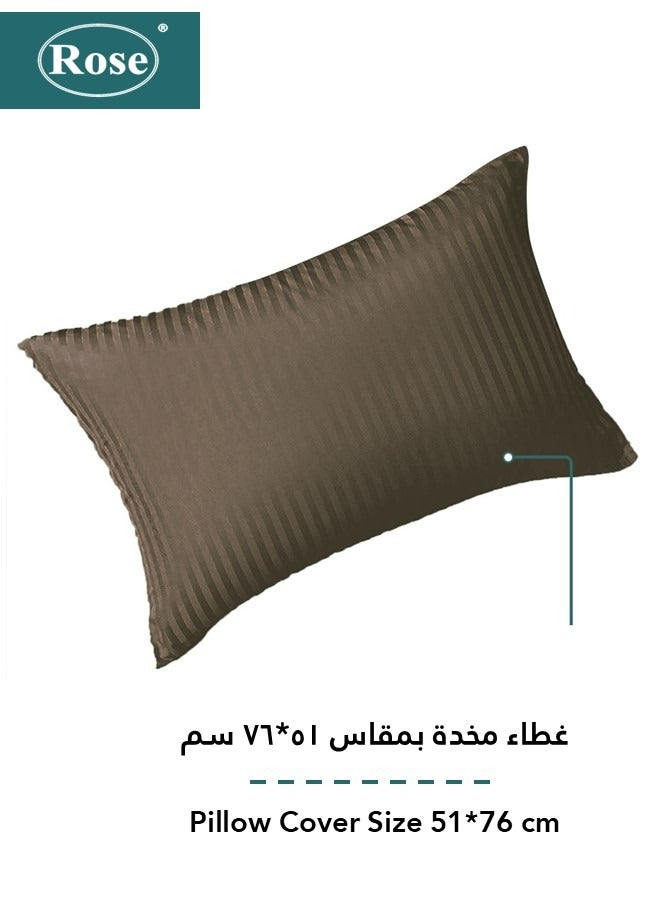 Rose Rose Luxurious Hotel Stripe Fitted Sheet with Deep Pockets and Pillow Case, Bed Sheet 2-Pieces Set, Soft & Silky Microfiber Breathable and Cooling, Extra Twin Size 120x200+35 cm, Dark Brown  - Image 3