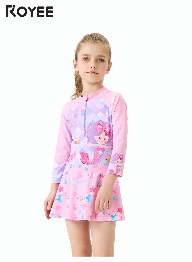 Royee New Children's Swimsuit, One-piece Swimsuit  With Long Pants, Long Sleeved For Middle-aged Girls,Swimwear With Sun Protection, Conservative Girls' Swimsuit - Image 3