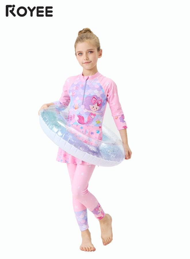Royee New Children's Swimsuit, One-piece Swimsuit  With Long Pants, Long Sleeved For Middle-aged Girls,Swimwear With Sun Protection, Conservative Girls' Swimsuit - Image 2