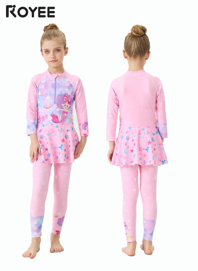 Royee New Children's Swimsuit, One-piece Swimsuit  With Long Pants, Long Sleeved For Middle-aged Girls,Swimwear With Sun Protection, Conservative Girls' Swimsuit - Image 1