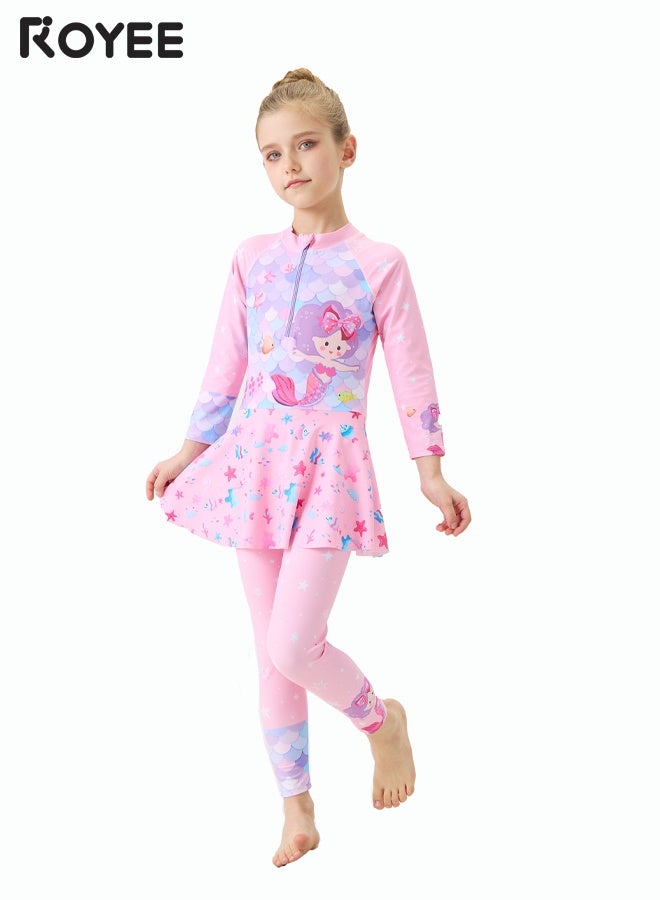 Royee New Children's Swimsuit, One-piece Swimsuit  With Long Pants, Long Sleeved For Middle-aged Girls,Swimwear With Sun Protection, Conservative Girls' Swimsuit - Image 4