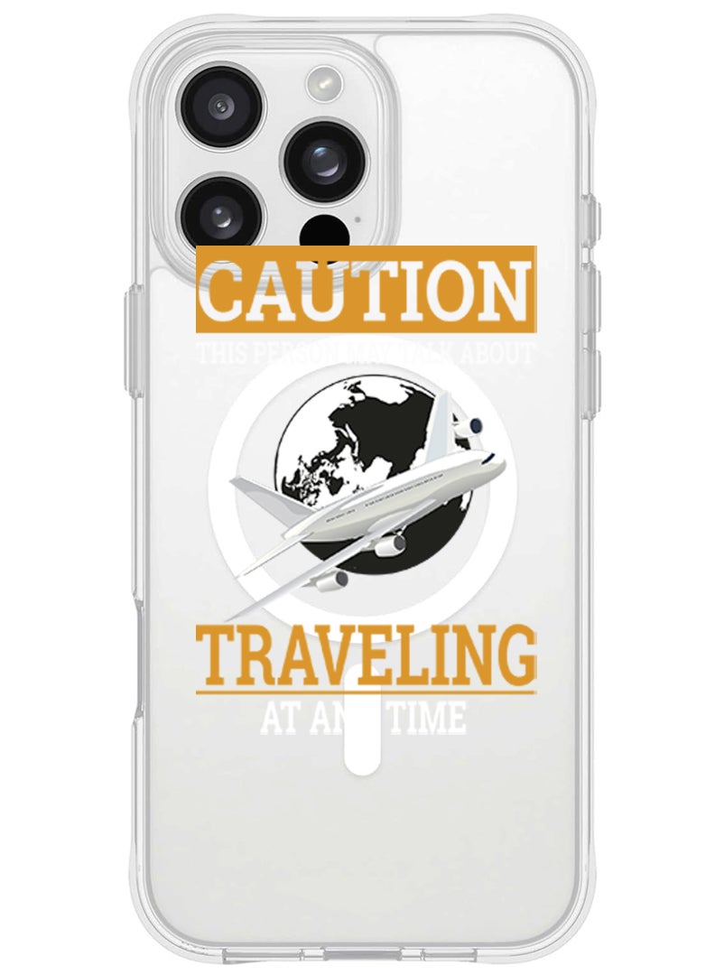 Theodor iPhone 16 Pro Max Magsafe Magnetic Case for iPhone Compatible with Wireless Charging, Shockproof Phone Bumper Cover - Caution Travelling at anytime - Image 1