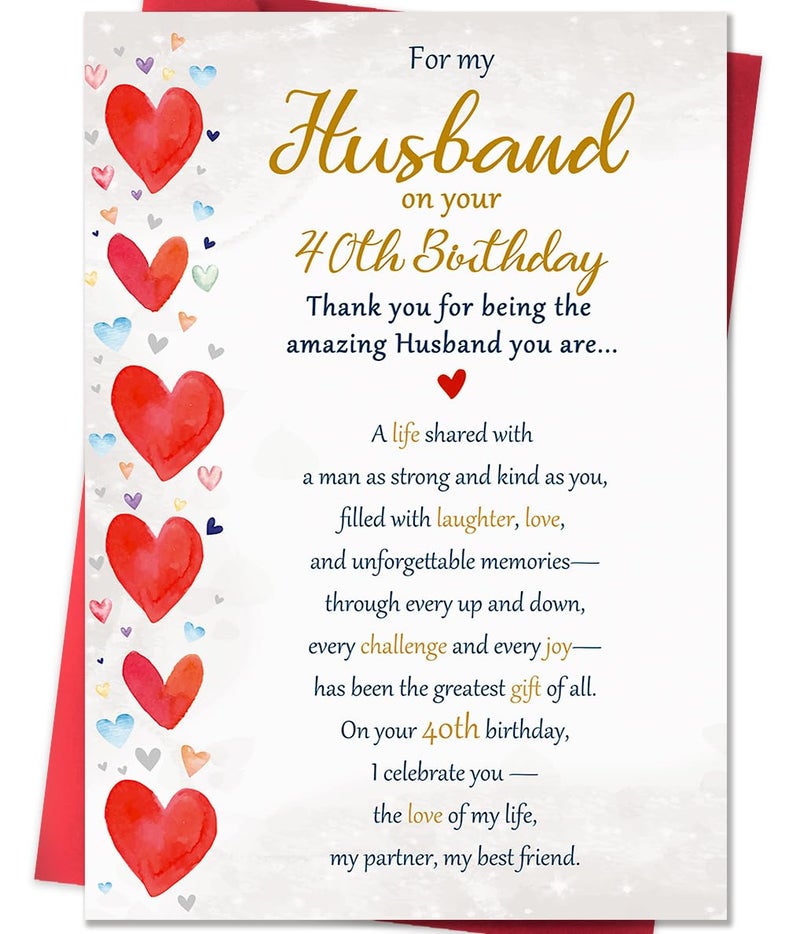 Beixian 40th Birthday Card Gifts for Husband from Wife, Happy 40th Birthday Decorations for Men-8x5.3 Inches, Double-Sided - Image 1