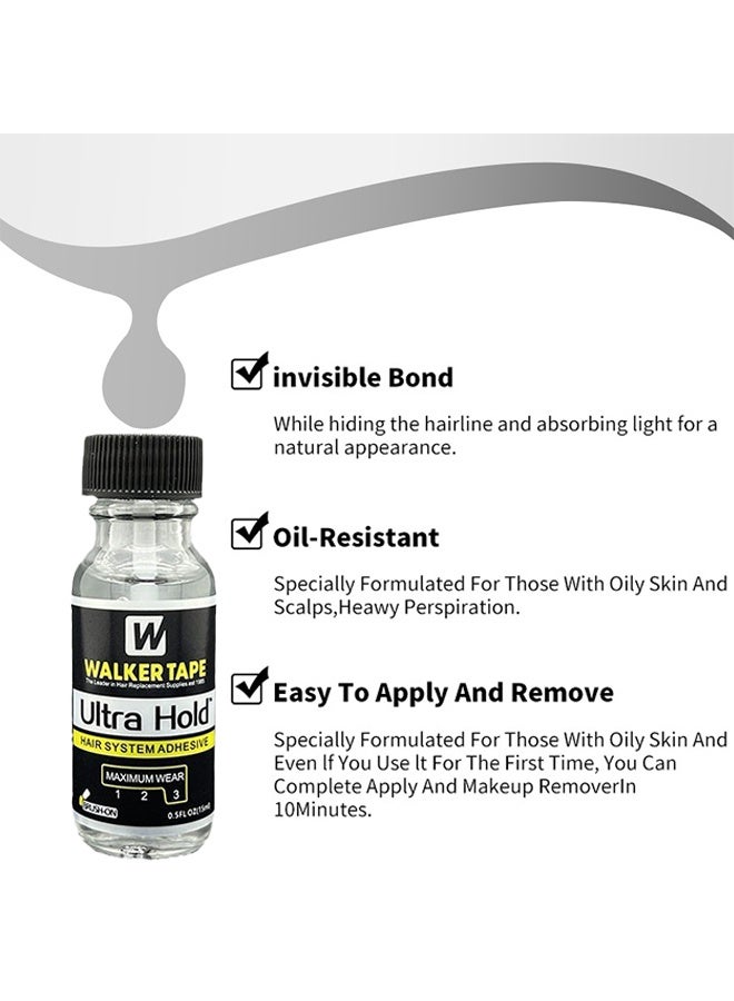 Walker Tape Ultra Hold Hair system Adhesive, Thin Silicone Hair Replacement Adhesive - Long Lasting Fixation for Poly and Lace Wigs - 3-4 Weeks, Wigs, Wig Systems - Invisible, Waterproof Adhesive (15ml) - Image 5