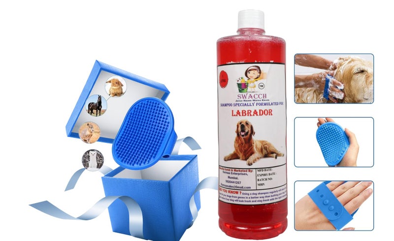 swacch Shampoo | Puppy Safe Shampoo | PH Balanced | Labrador Dog Shampoo 1 Litre Jasmine + | Rubber Bath Brush with Adjustable Straps | Pet Massage | Soothing Bristles Hand Brush I Combo Pack - Image 2