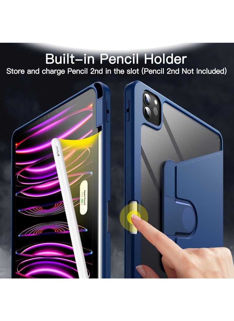 Rock Pow - Rotating Cover Case for iPad Pro 11 inch M4 (2024) A2836,A2837,A3006 with Pencil Holder, 360 Degree Rotation Protective Stand Cover Clear Back, Auto Wake/Sleep For 2024 Pro 11 inch M4 case - Image 1