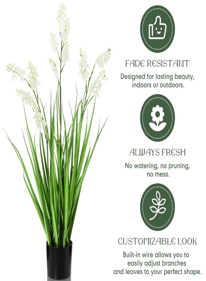Jexine 2 Pcs 3 ft Tall Artificial Grass Plant Potted Artificial Floor Plants with Lily of the Valley Faux Pampas Grass Tall in Pot for Housewarming Gift House Garden Bathroom Lobby Outdoor Decoration - Image 4