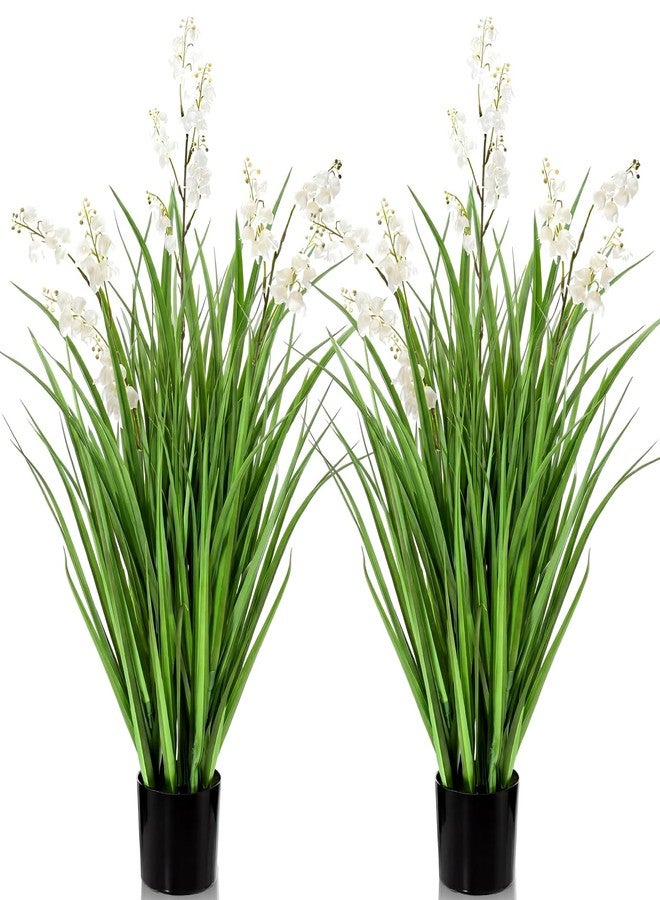 Jexine 2 Pcs 3 ft Tall Artificial Grass Plant Potted Artificial Floor Plants with Lily of the Valley Faux Pampas Grass Tall in Pot for Housewarming Gift House Garden Bathroom Lobby Outdoor Decoration - Image 1