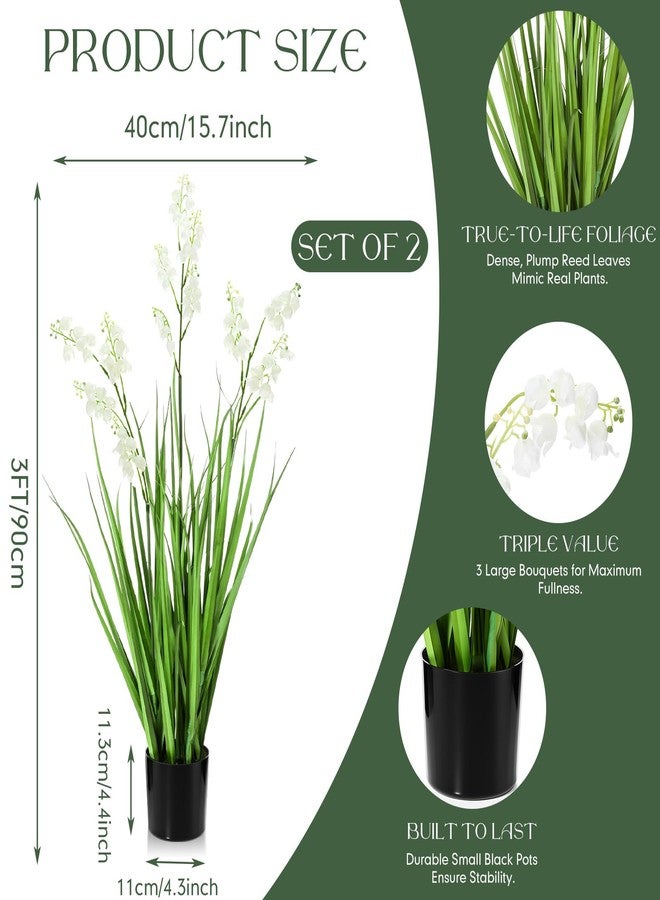 Jexine 2 Pcs 3 ft Tall Artificial Grass Plant Potted Artificial Floor Plants with Lily of the Valley Faux Pampas Grass Tall in Pot for Housewarming Gift House Garden Bathroom Lobby Outdoor Decoration - Image 3