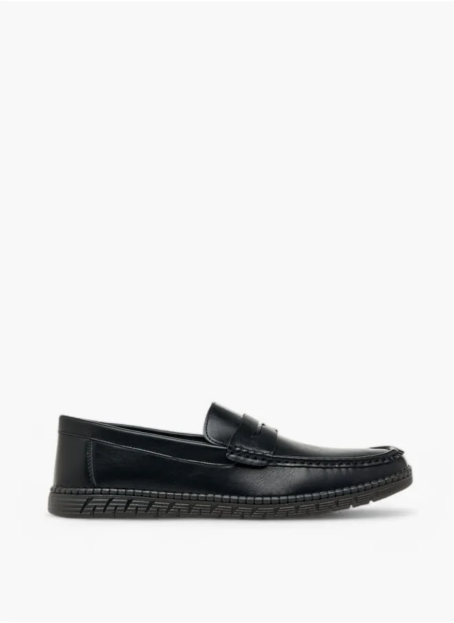 ال بي ال من شو اكسبرس Men's Textured Slip-On Loafers with Cutout Detail