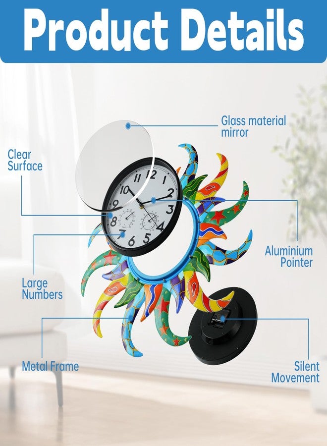 Jusimux Sun Wall Clock for Home, Office, Bedroom, Living Room, Kitchen, Dining Room, Bathroom, Outdoor - Image 3