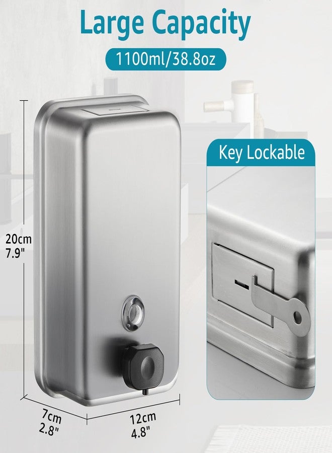 modunful Commercial Wall Mount Soap Dispenser - Stainless Steel Bathroom Hand Soap 38.8oz Liquid - Anti-Leak Pump and Large Capacity Brushed Refillable - Image 2