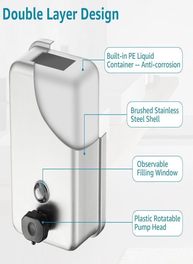 modunful Commercial Wall Mount Soap Dispenser - Stainless Steel Bathroom Hand Soap 38.8oz Liquid - Anti-Leak Pump and Large Capacity Brushed Refillable - Image 3