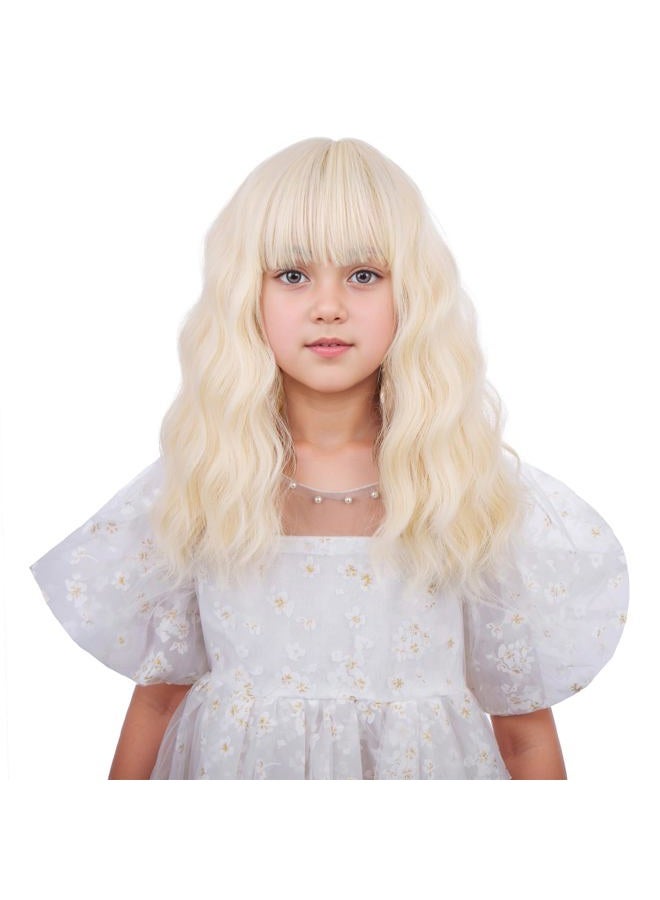 DUDUWIG kids Light Blonde Wig Girls Short Platinum Blonde Wavy Curly Wigs with Air Bangs Child Synthetic Cosplay Hair Wig - Image 1