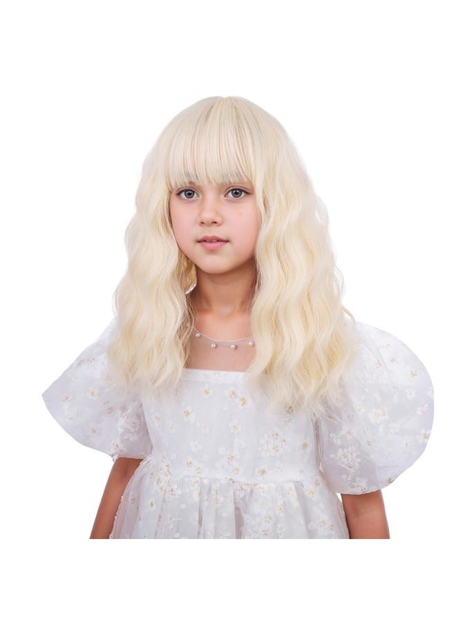 DUDUWIG kids Light Blonde Wig Girls Short Platinum Blonde Wavy Curly Wigs with Air Bangs Child Synthetic Cosplay Hair Wig - Image 2