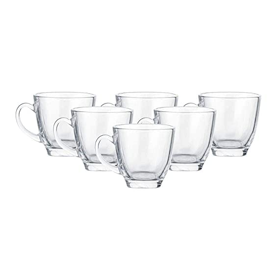 RAVIZAA Glass Tea Cups Set of 6 Coffee Mugs with Handle Transparent Drinking Cup for Milk Cappuccino Hot Chocolate Cold Beverages Cherry - Image 1