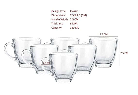 RAVIZAA Glass Tea Cups Set of 6 Coffee Mugs with Handle Transparent Drinking Cup for Milk Cappuccino Hot Chocolate Cold Beverages Cherry - Image 5