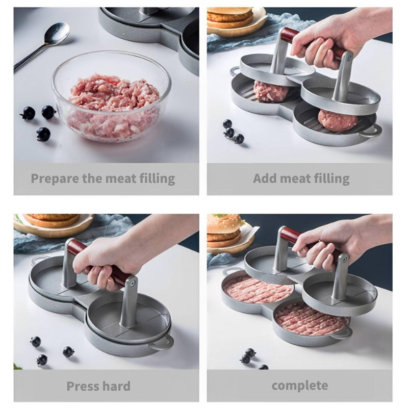 Double Burger Press Patty Maker Non Stick Aluminum Hamburger Press For Meat Beef Veggie Patties - Image 4