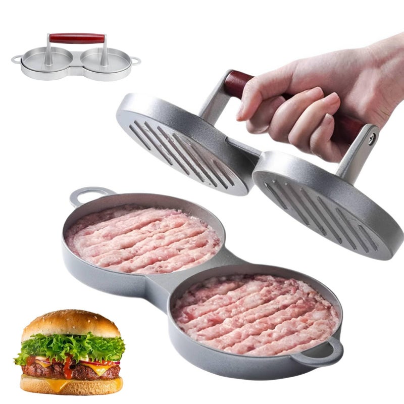 Double Burger Press Patty Maker Non Stick Aluminum Hamburger Press For Meat Beef Veggie Patties - Image 2