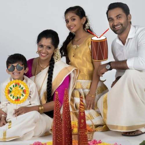 Festiko® 15 Pcs Happy Onam Photobooth Props for Kids & Adults | Onam Festival Photo Booth Props for Selfie, Onam Decoration Items for Home, Office, School, Event Party Supplies | Malayalam Onam Props - Image 3
