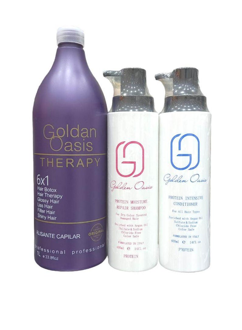 Golden Oasis Therapy Set Liss Protein1000 ML With Shampoo And Conditioner For Daily Hair Care After Protein 400 ML - Image 1
