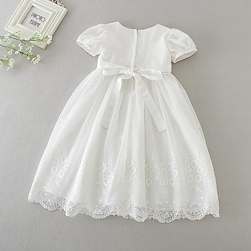 Leideur Baby Girl Christening Baptism Dress Long Blessing Gowns White Formal Wedding Dresses for Newborn (3 Months, Dress+hat+socks+ Shoes) - Image 4