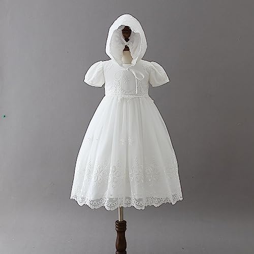 Leideur Baby Girl Christening Baptism Dress Long Blessing Gowns White Formal Wedding Dresses for Newborn (3 Months, Dress+hat+socks+ Shoes) - Image 5